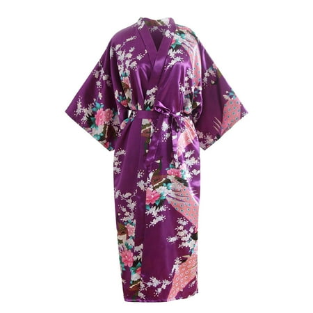 Kopltyrfg Women Kimono Dressing Gown Bathrobe Japanese Anime Dance Kimono Robe Fancy Dress Floral Print Lingerie Nightdress Purple