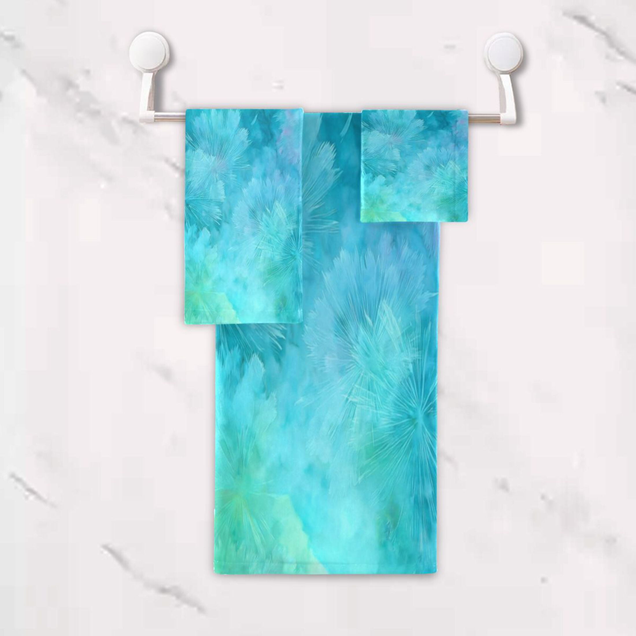 3 Piece Bath Towels Set Bath Towel, Hand Towel and Face Towel for Bathroom, Gym, Hotel Pastel Blue Dandelions