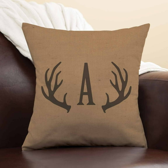 Personalized Antlers Throw Pillow, Camel
