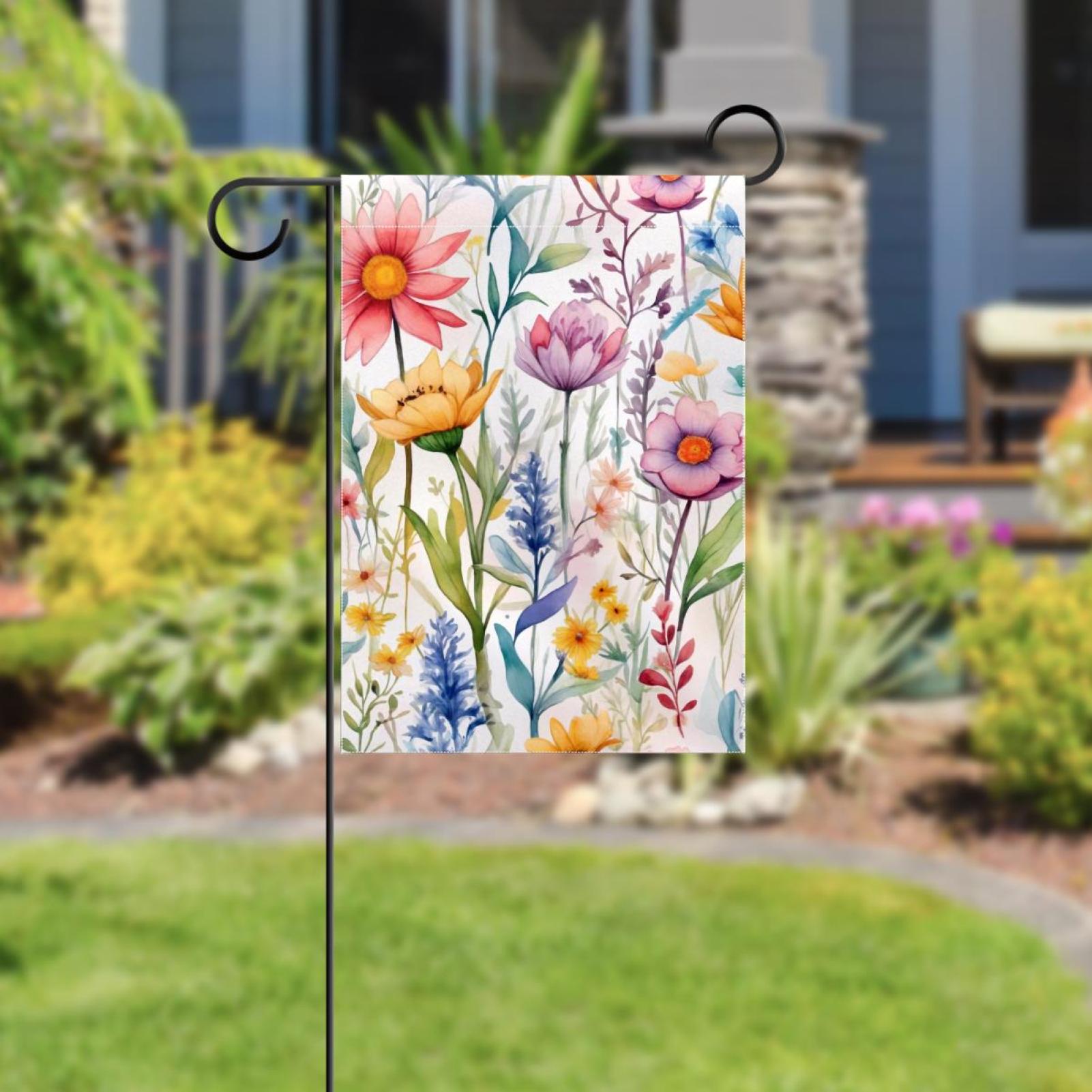 Welcome Colored Flowers Abstract Branches Garden Flag, Vertical Double Sided Small House Flag, Yard Farmhouse Outdoor Deck Veranda Lawn Decor 28x40 Inch