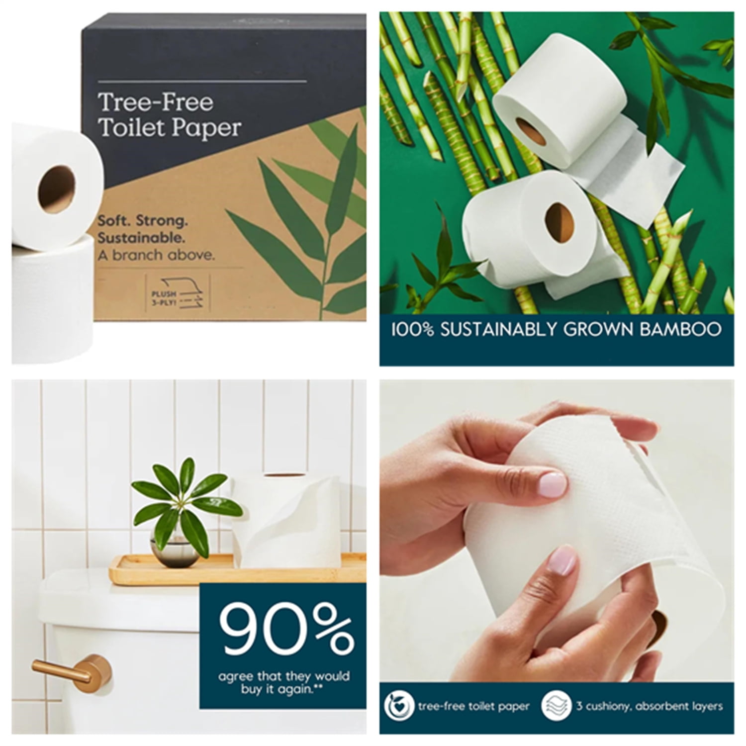 Toilet Paper Tree Free & Septic  Bath Tissue, Ultra Soft, Durable, & Absorbent 3 Ply Sheets (1 Roll = 44.4 sq ft) Bulk Toilet Paper (Pack of 18 Rolls)