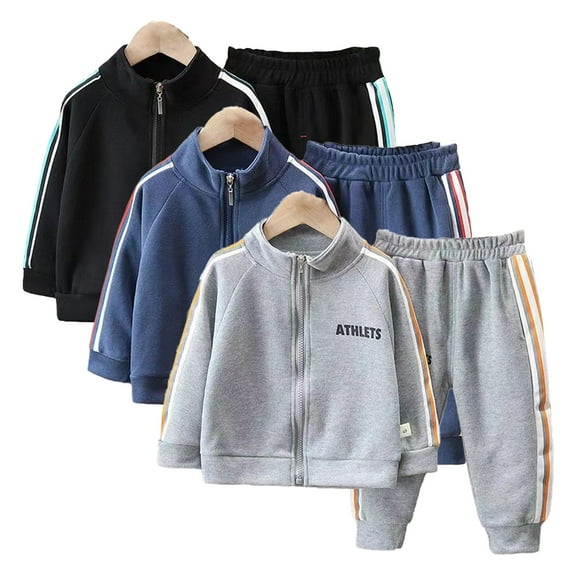 AJZIOJIRO Baby Kids 2Pcs Spring Fall Tracksuits Sweatpants Outfits for Boys,1-5Y Toddler Long-Sleeved Zipper Sweatshirt Sweat Suits Pants Set Kid Solid Color Casual Clothes Set