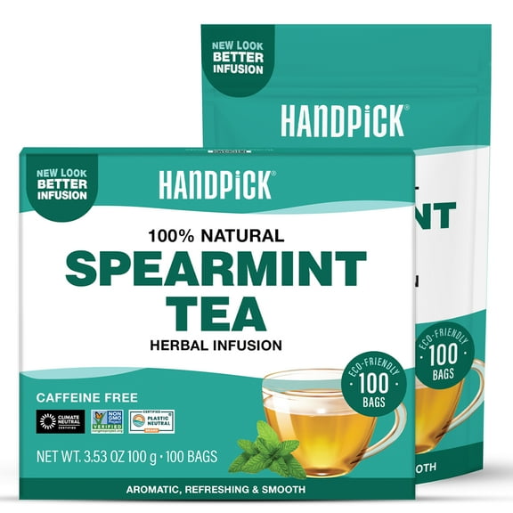 HANDPICK Spearmint Herbal Tea Bags, 100 Count, Caffeine free, Directly Sourced, Eco-Conscious Tea Bags