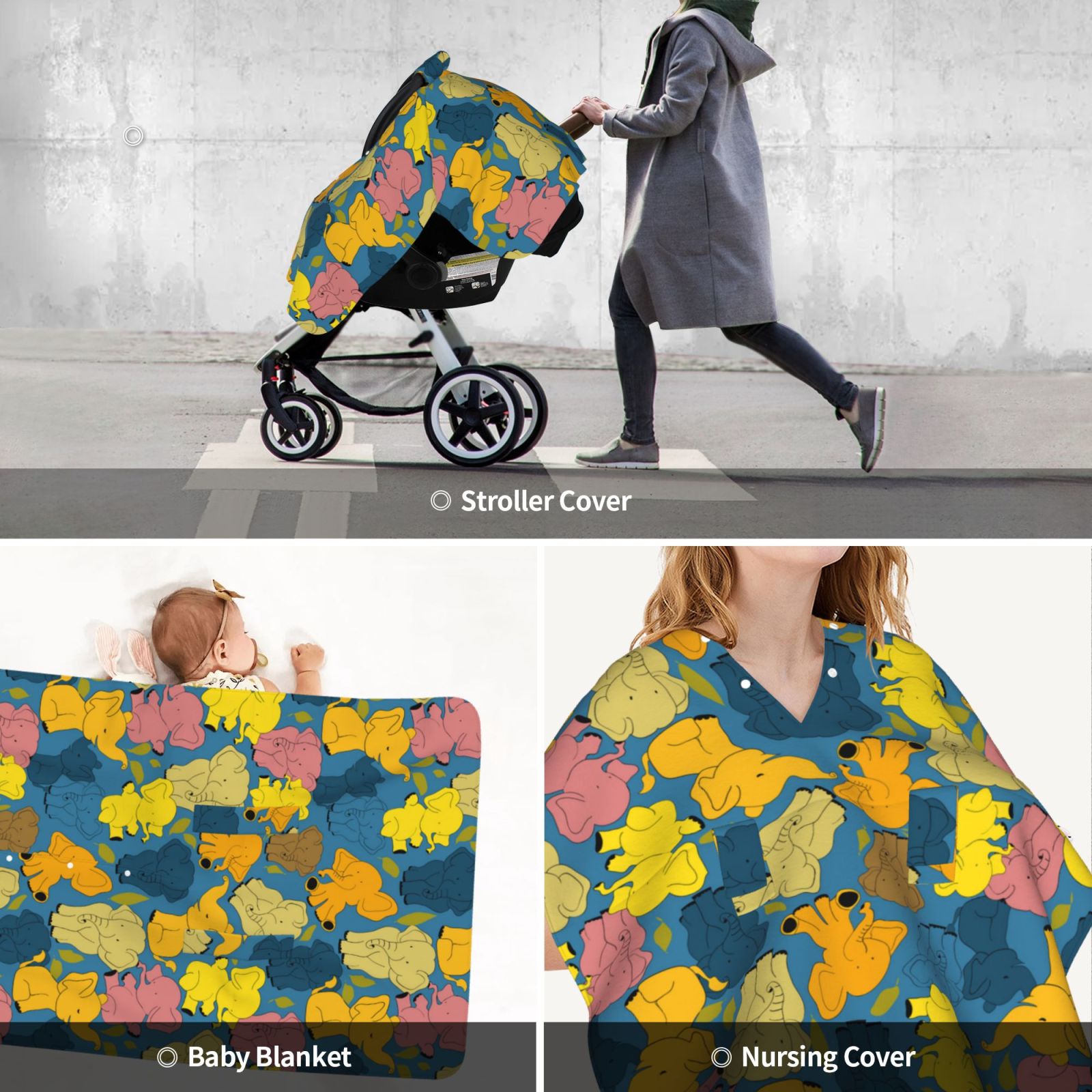 Car Seat Cover Baby - Retro Boho Elephants Breathable Infant Car Seat Cover for Baby Carseat, Lightweight Comfort Baby Essentials Must Haves Newborn Stuff for Girl Boy