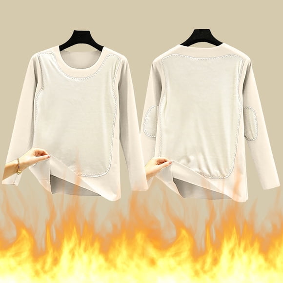 DondPO Plus Size Tops Womens Long Sleeve Tops Women's Seamless Thermal Underwear Top Autumn Winter Long-sleeved Top Heating Bottoming Waist And Belly Top Womens Hoodies Pullover Womens Tops Beige L