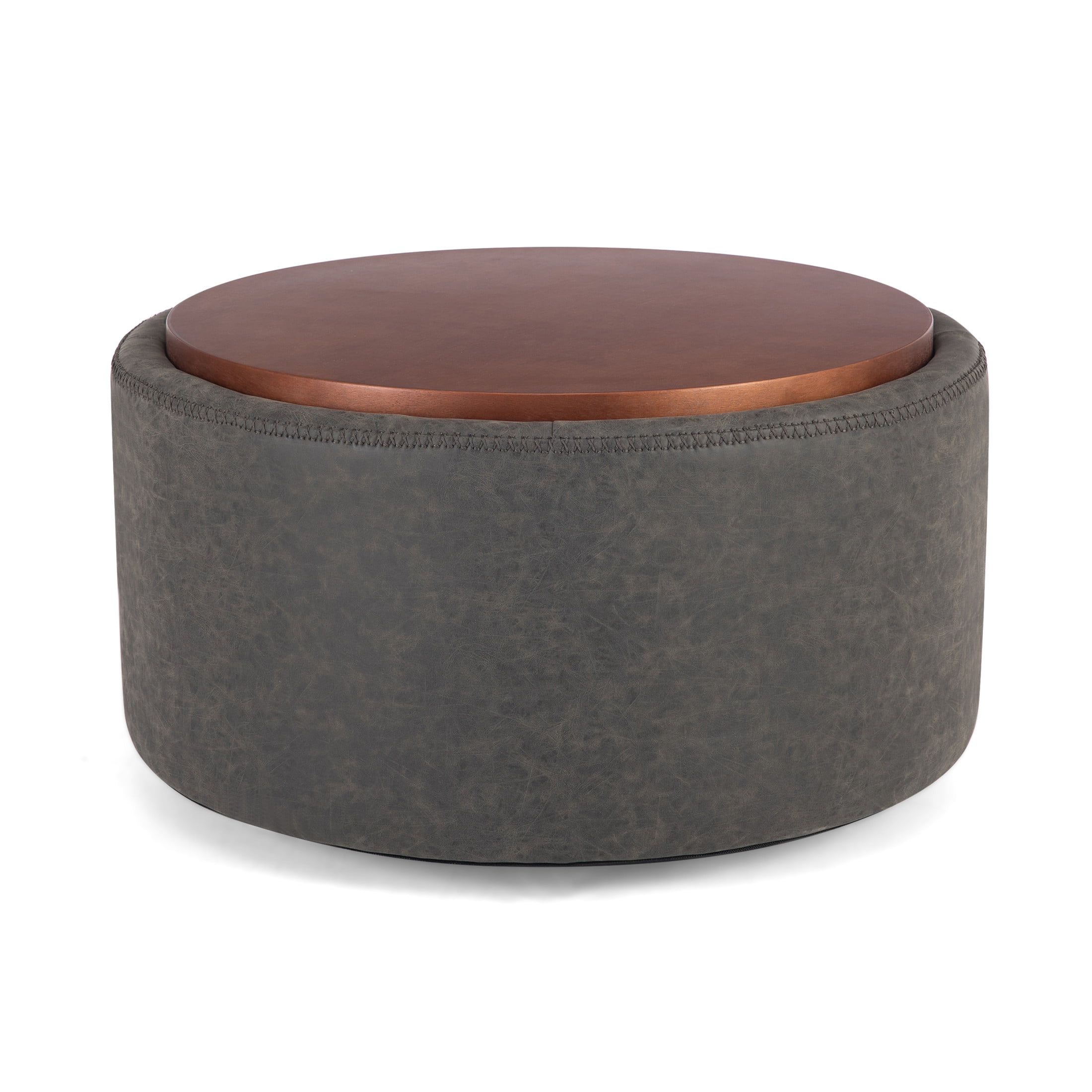 Christopher Knight Home 30" Round Storage Ottoman with Wheels, Removable Wood Lid, Gray