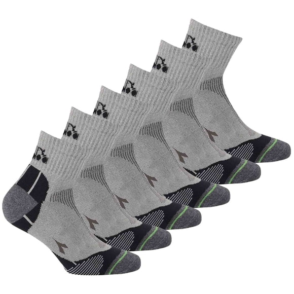 Diadora Chaussettes de Sport Unisexes Quart, Lot de 6 - Chaussettes, Logo, Motif Gris Pâle 39-42