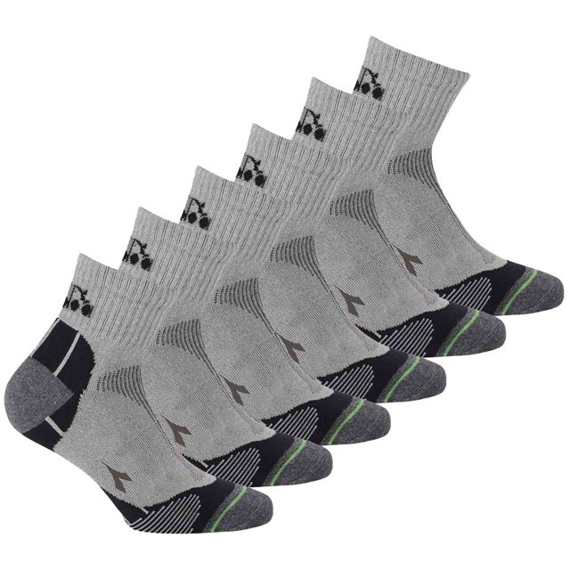 Diadora Unisex Quarter Sports Socks, 6 Pack - Socks, Logo, Pattern Light gray 39-42