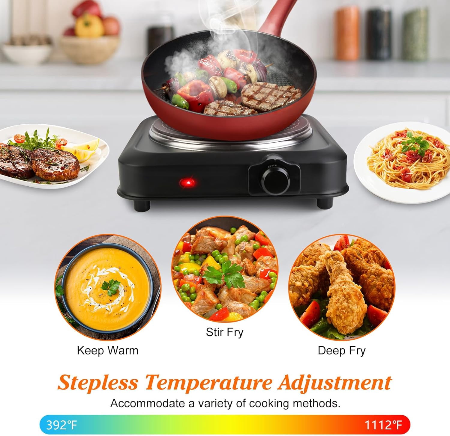 Hot Plates for Countertop, Battery Powered Hot Plate, Electric Hot Plate, 1200w Electric Infrared Single Burner,  Portable Counter Single Stove with 7.5” Glass Cooktop