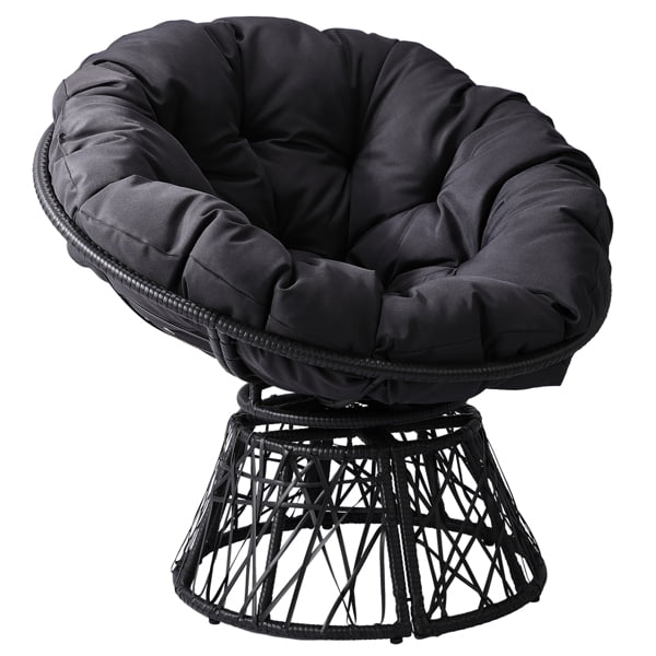 38" Ergonomic Swivel Wicker Papasan Chair with Thick Tufted Cushions, 360 Degree Rotatable Chairs for Living Room Bedroom Reading Room, Gray Cushion