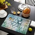thumbnail image 3 of Coastal Octopus Placemats Set of 8, Nautical Starfish Seaweed Coral Wooden Placemats for Dining Table, Place Mats for Kitchen Tabletop, Waterproof Wipeable Dining Table Mats Set, 3 of 9