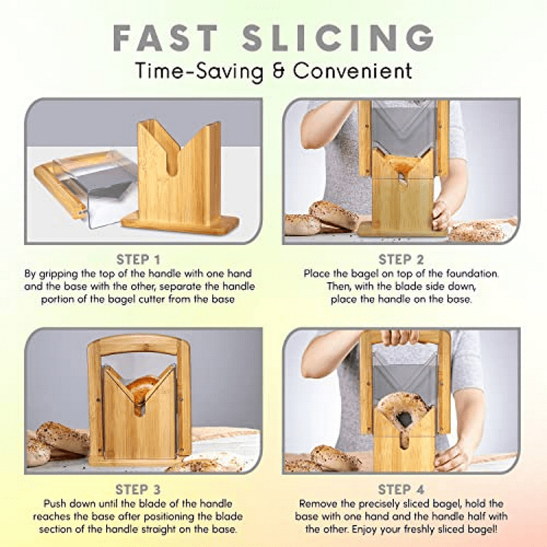 Bagel Slicer for Small and Large Bagels - Adjustable Bagel Cutter Slicer -  Bamboo Muffin Slicer w/Minimalist Design - Easy to Use English Muffin 