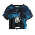 thumbnail image 3 of Halloween Cropped Tshirts Women 2025 Skeleton Graphic Short Sleeve Crewneck Distressed Halloween Shirts for Women, 3 of 5