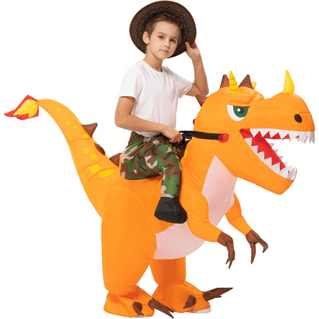 Halloween Inflatable Dinosaur Costume for Kids, Riding T-Rex Air Blow up Funny Fancy Dress for Party Halloween Costume(Orange)