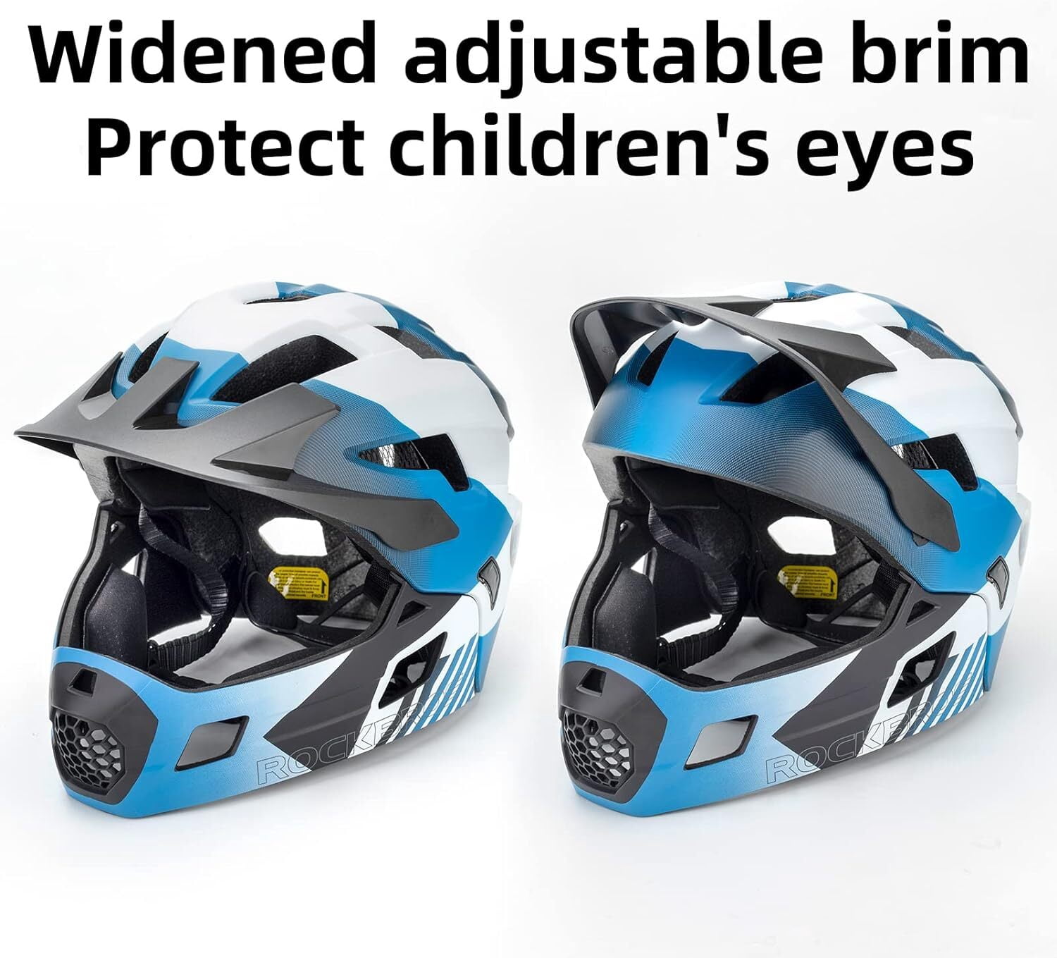 ROCKBROS Bicycle Helmet Kids Helmet Full Face Safety Helmet Removable Helmet Chin All-Round Ventilation Holes with Adjustable Brim for Kids Age 5-12