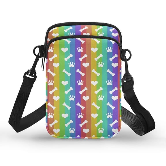 HELLHERO Crossbody Small Crossbody Bags for Adults Polyester Women Messenger Bag with 2 Zippers, Rainbow Stripes with Bones