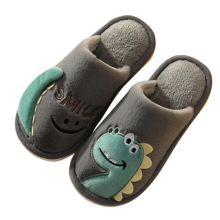 

MuZeFu Winter Slippers for Girls at Home Winter Warm Home Kids Cotton Slippers Cute Dinosaur Pattern Indoor Baby Soft Sole Flat Bottom Children Slip On Shoes