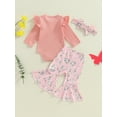 thumbnail image 4 of Suealasg 3Pcs Baby Girls Fall Outfits 3 6 Months Newborn Girls Long Sleeve Ribbed Romper Floral Flare Pants Headband Sets 9 12 18 Months Infant Girls Autumn Clothes, 4 of 7
