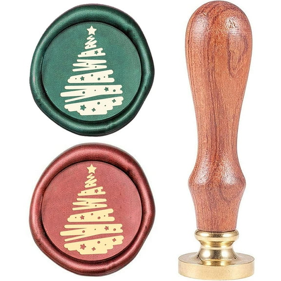 Christmas Tree Wax Seal Stamp Star Vintage X'Mas EVE Brass Head Wooden Handle Removable Sealing Wax Stamp 25mm for Envelopes Wedding Invitations Wine Packages Christmas Party Colorful