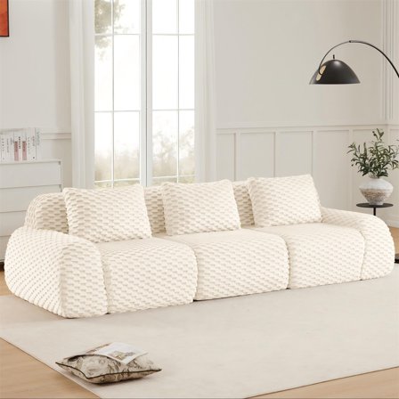 Aukfa Oversized Modular Sofa 3 Seat Boneless Couch, 3 Pillows, No Assembly, Flannel, Cream