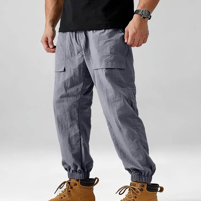 Ceisia Men's Solid Color Water-Repellent Lantern Cargo Pants with Elastic Drawstring Waist Gray M Gifts