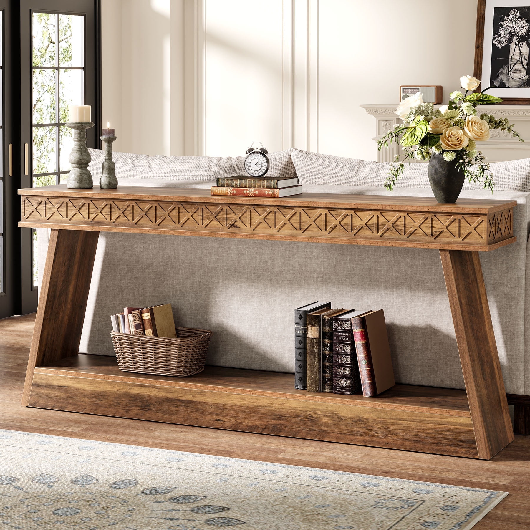 Tribesigns 70.87-Inch Entryway Table, Narrow Console Table with Storage, Wooden Long Sofa Table, Skinny Hallway Table for Entrance, Bedroom, Living Room, Behind the Couch, Foyer, Rustic Brow