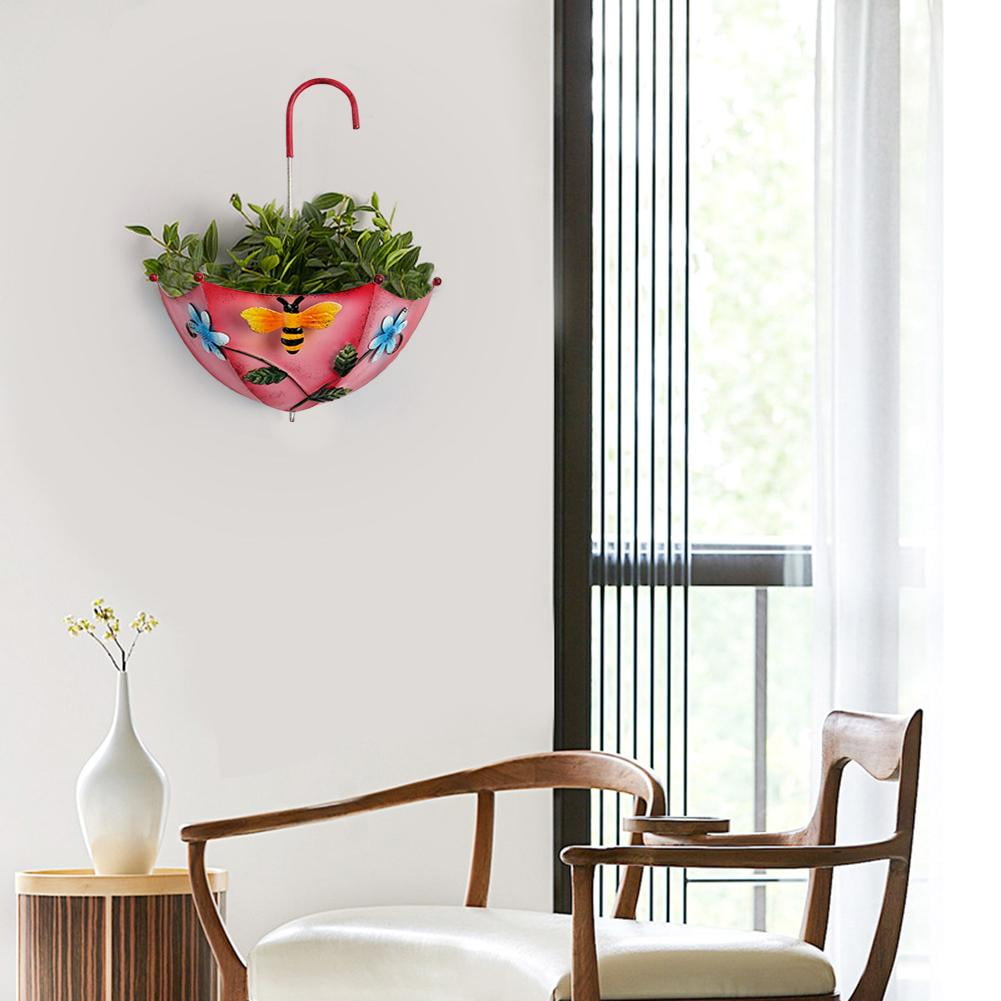 Metal Umbrella Hanging Planter Handmade Inspirational Wall Decor for