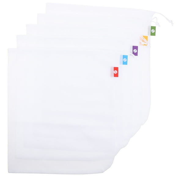 Viveous 5pcs Reusable Produce Bags Drawstring Mesh Bags Vegetables Fruit Mesh Bags