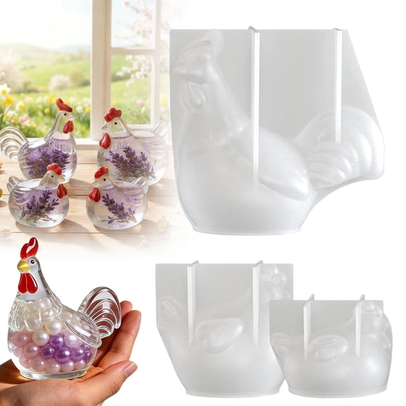CPHDW7 3D Animal Silicone Resin Mold, Chicken Family Epoxy Casting Set with Rooster Hen Chick, Craft Tool for Soap Candle Plaster Decor