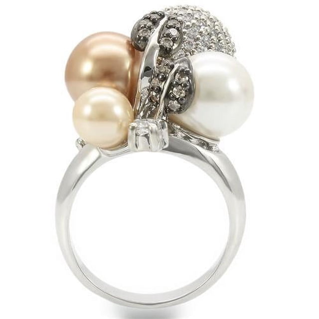 Rhodium + Ruthenium Brass Ring with Synthetic Pearl in Multi Color for Women Multi Color Stone Color Style 0W296 Size 8