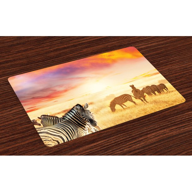 Safari Placemats Set of 4 African Zebras at Fairy Sunset on the