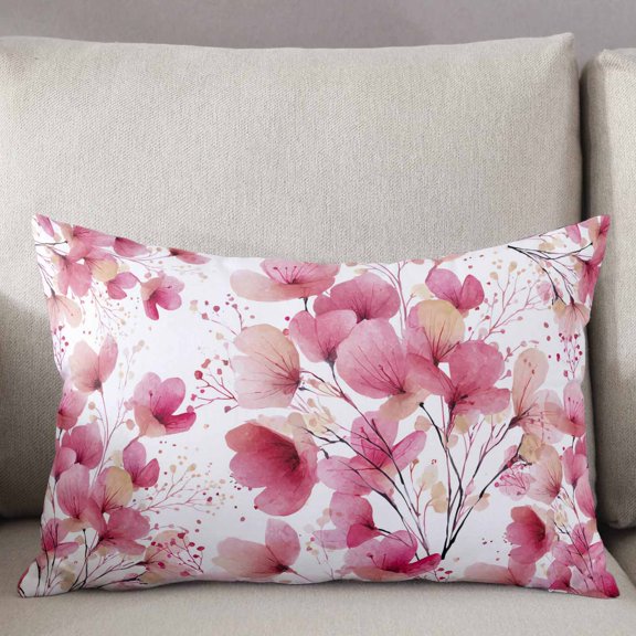Decorative Pillow Cover 20x36 Inch Spring Floral Watercolor Lumbar Pillow Cover Pink Flowers Soft Cushion Covers for Sofa Couch Bed, Living Room Home Decor