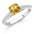 thumbnail image 2 of Gem Stone King 10K White Gold Yellow Citrine and White Lab Grown Diamond Engagement Ring for Women (1.11 Cttw, Gemstone November Birthstone, Cushion 6MM, Size 5), 2 of 4