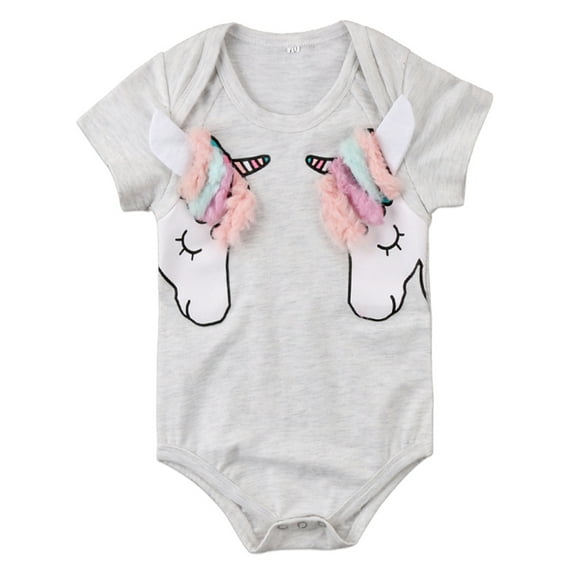 Infant Baby Girls 3D Unicorn Short Sleeve Grey Cotton Romper (70/0-3 Months)