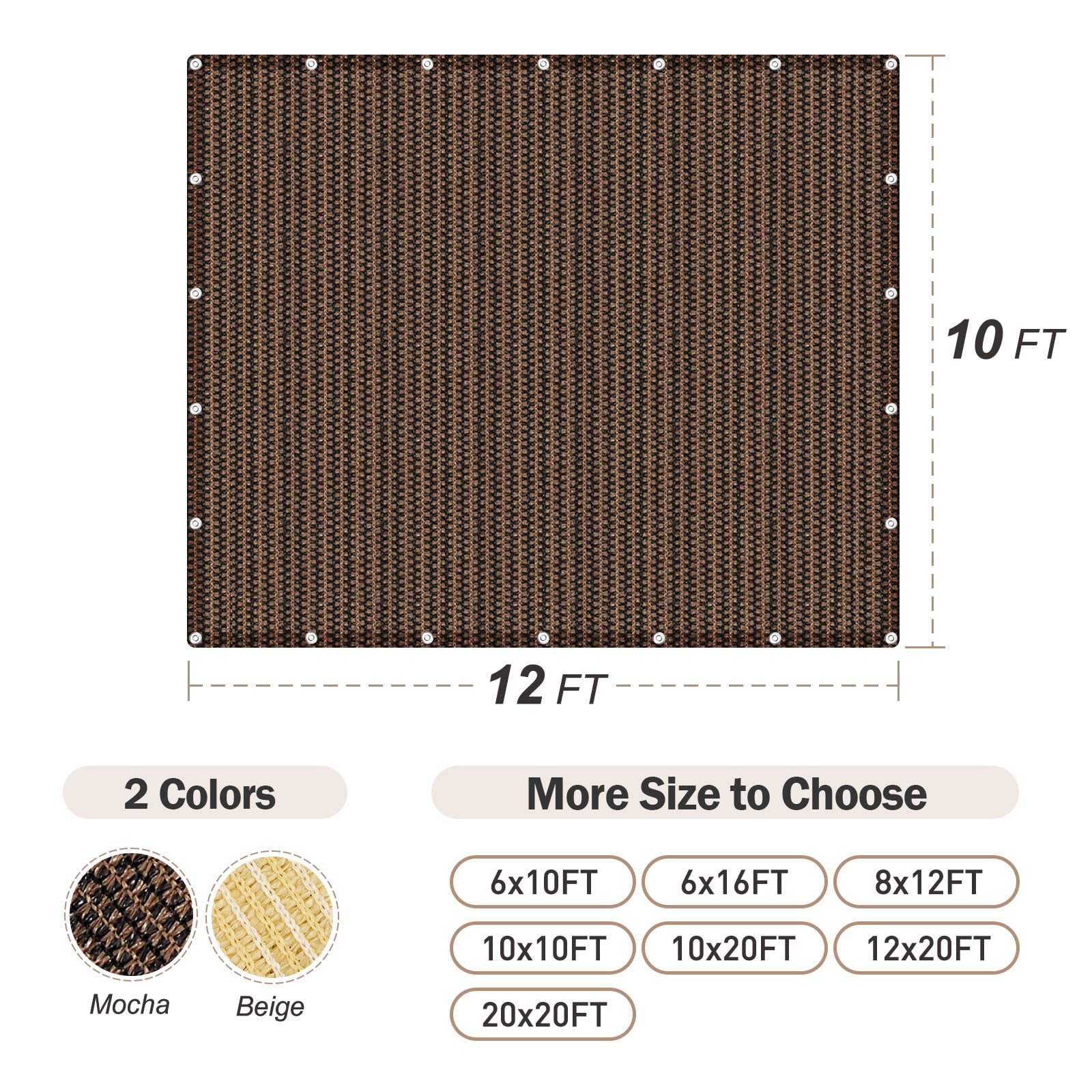 90% Shade Cloth, Shade Cover, 10 x 12 FT Sturdy Durable Sunblock Shade Mesh Tarp with Grommets for Patio Plants Greenhouse Outdoor Pergola, Patio, Garden Deck