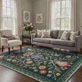 thumbnail image 2 of GENIMO 5'x7' Area Rug for Living Room, Machine Washable Non Slip Low Pile Rug for Bedroom Dining Room, Vintage Floral, Forest Green, 2 of 7