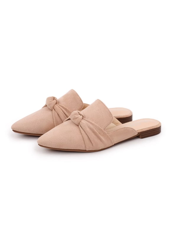 Women Mules Comfortable Slip On Pointed Toe Mules For Women Flats with Knot,Beige 9