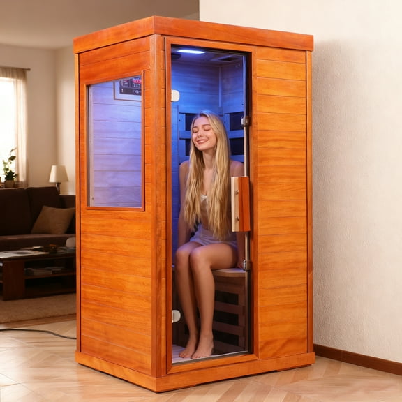 Infrared Sauna Carbon Infrared Barrel 1-Person Low EMF Canadian Hemlock 1 Pack
