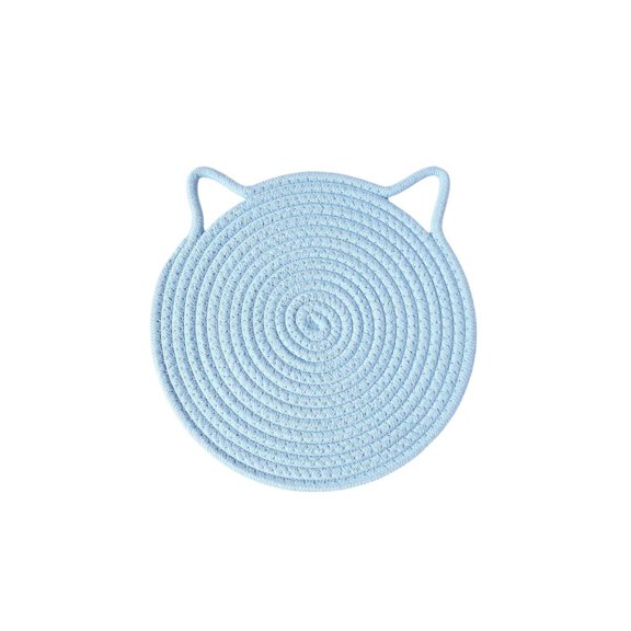 Woven Cotton Placemat, Heat Resistant Round Table Mat for Dining, Washable Cat Ear Shaped Coaster for Hot Dishes