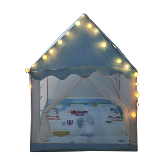 Kids Indoor Play Tent for Boys & Girls,Assembly Tent with Metal Frame,Mesh Window,Optional Star Lights & Mat,Portable Children’s Playhouse with Carry Bag Blue