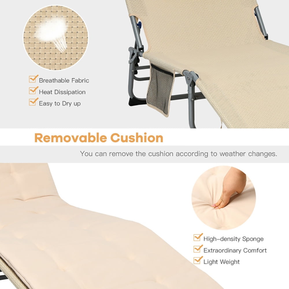 Aimee Lii 4-Fold Oversize Padded Folding Lounge Chair with Removable Soft Mattress, Patio Loungers, Beige Aimee Lii 4-Fold Oversize Padded Folding Lounge Chair with Removable Soft Mattress, Patio Loungers, Beige