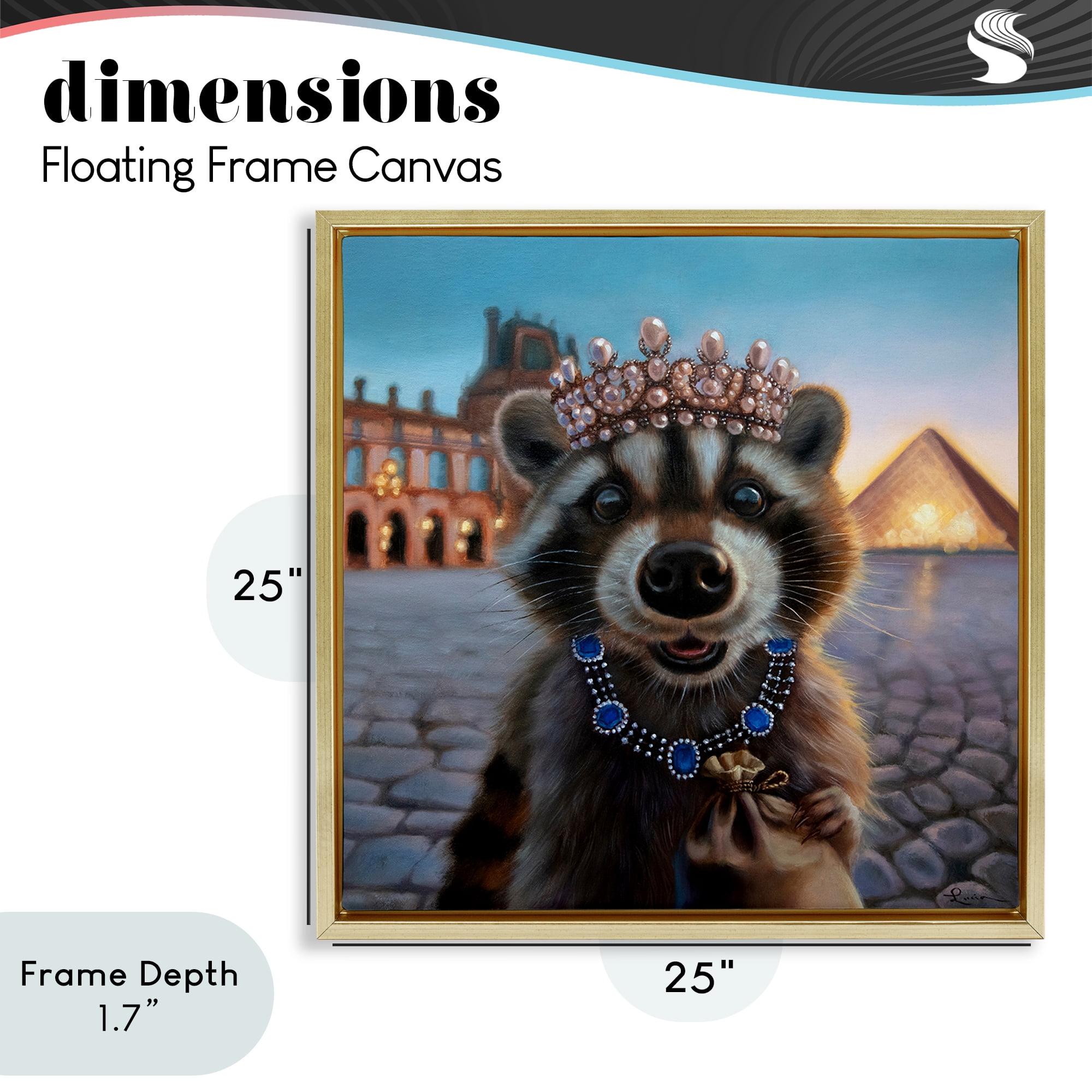 Stupell Industries Louvre Loot Raccoon Gold Framed Floater Canvas Wall Art, design by Lucia Heffernan