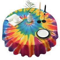 Rainbow Tie Dye Mandala Pattern Round Tablecloth 60"x60",Wrinkle Wipeable Table Cloth for Kitchen Dining Room Picnic Patio Party