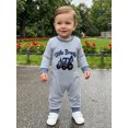 thumbnail image 6 of RUINIXCW Newborn Baby Boy Little Brother Outfit Infant Baby Boys Fall Winter Waffled Romper Clothes Stripe Letter Excavator Embroidery Long Sleeve Jumpsuit, 6 of 9