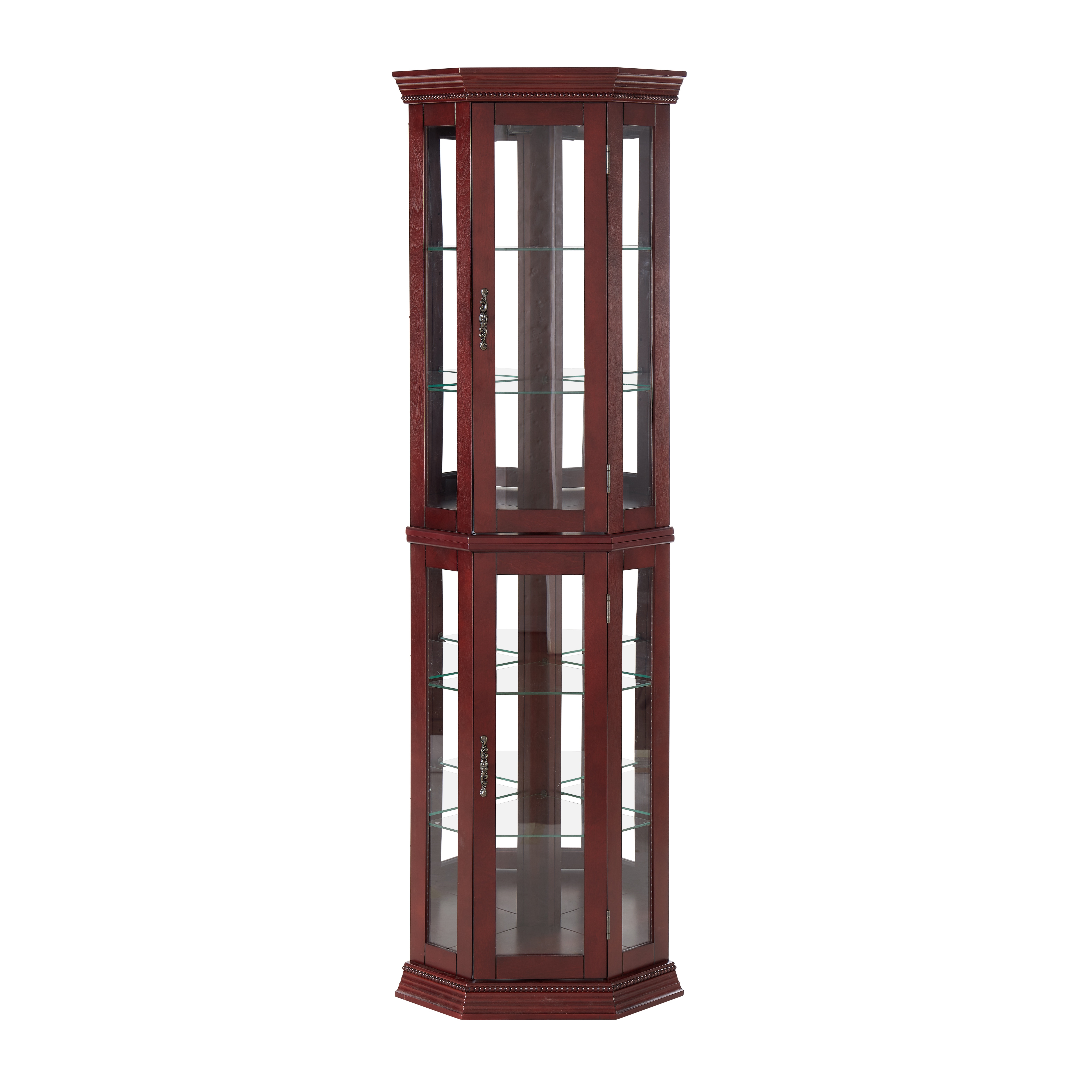 Curio Cabinets, HSUNNS 70-inch Corner Glass Display Cabinet with Adjustable Shelves & Lights - Perfect for Antique Collections, Displaying Photos, Artworks, Cherry