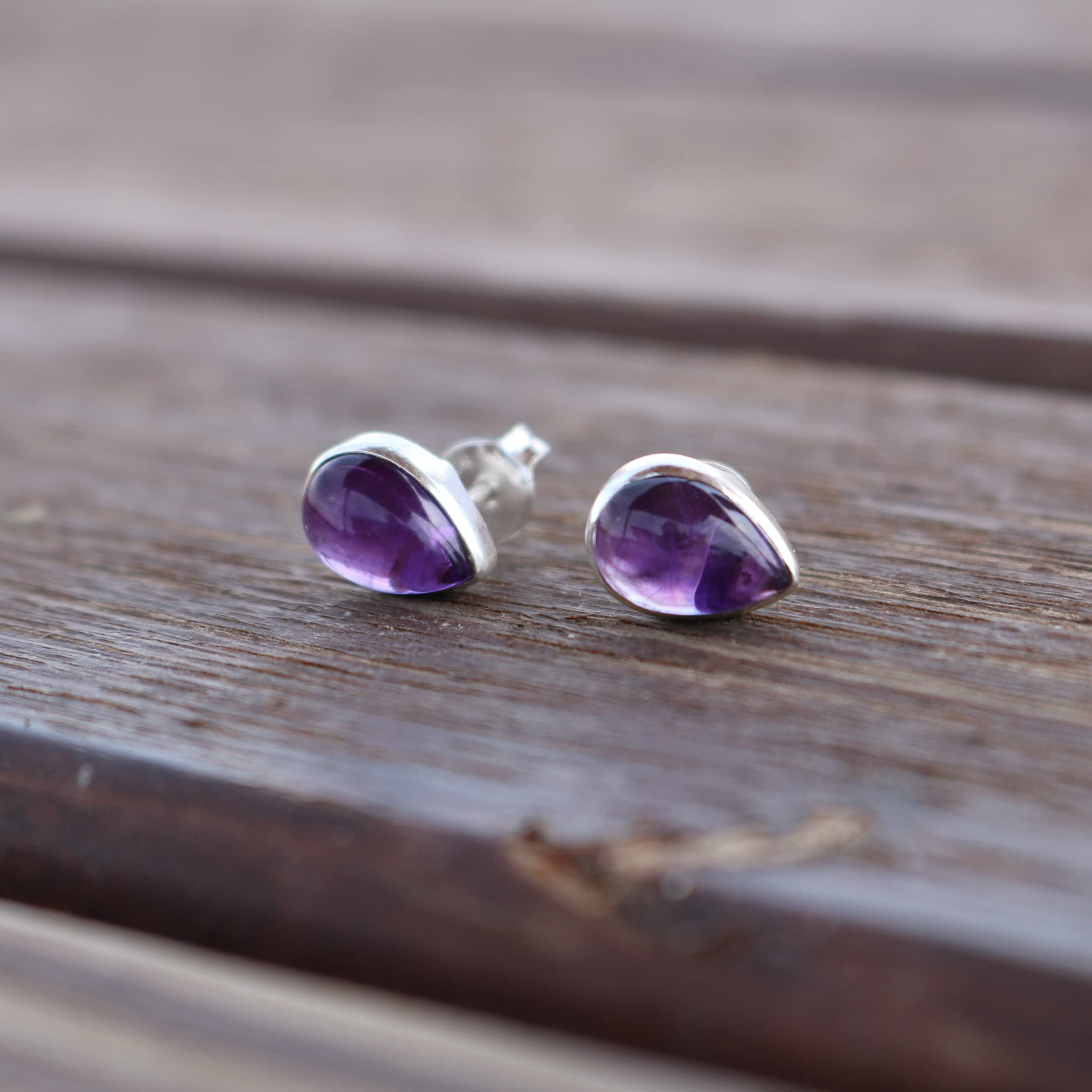 Echmeck 925 Sterling Silver Amethyst Teardrop Stud Earrings for Women