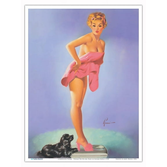 A Surprising Figure - Vintage Pin Up Girl Print by Edward Runci c.1949 - Master Art Print (Unframed) 9in x 12in