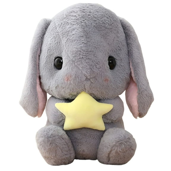 STEZYO Houpu Soft Toy - Sitting Lop Eared Rabbit, Easter White Rabbit Stuffed Bunny Animal With Carrot Soft Lovely Realistic Long-eared Standing Pink Plush Toys (Gray-star 8.6 inches)