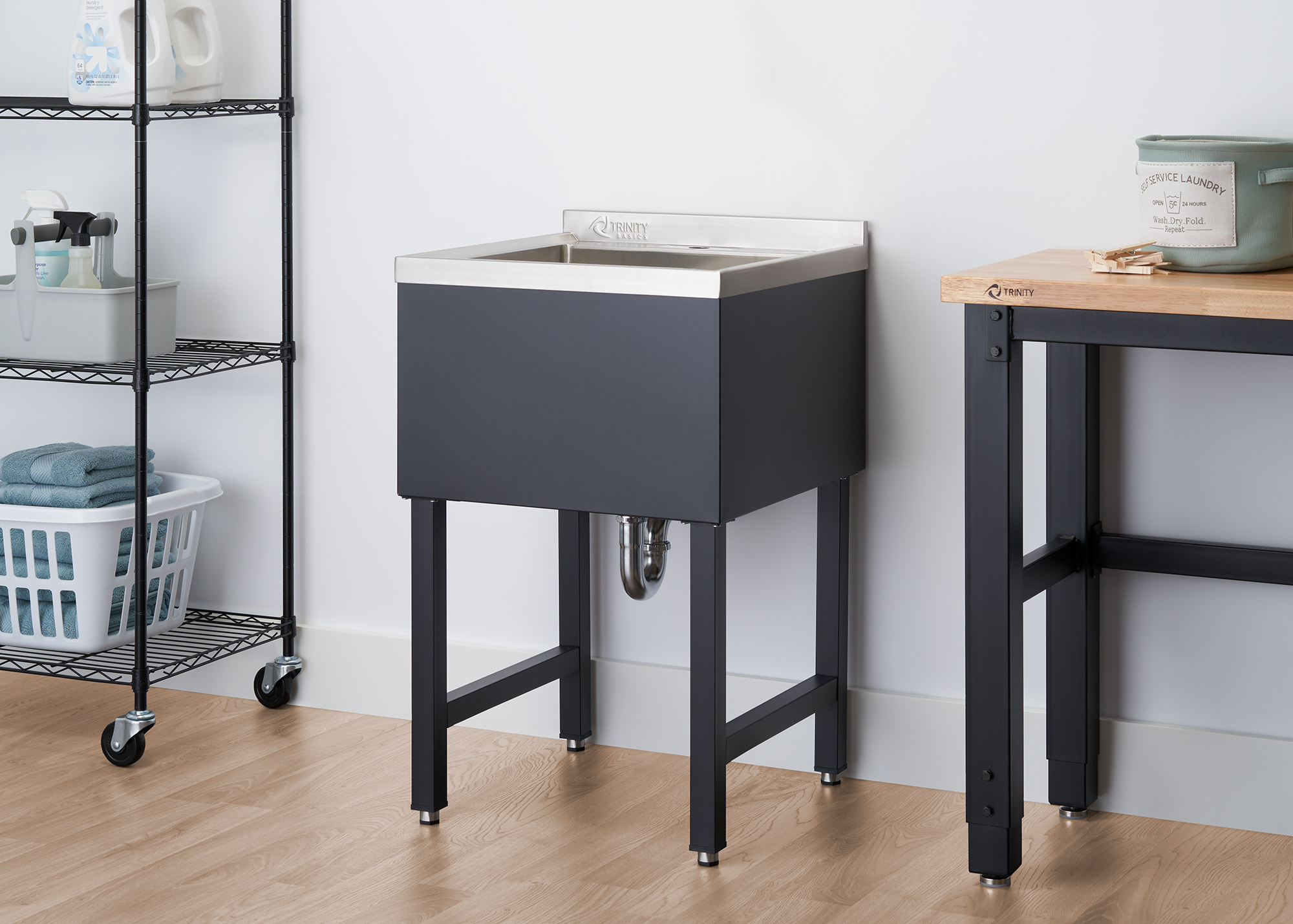 TRINITY BASICS | 18x16x13 Basin | Stainless Steel Utility Sink | NSF | Black