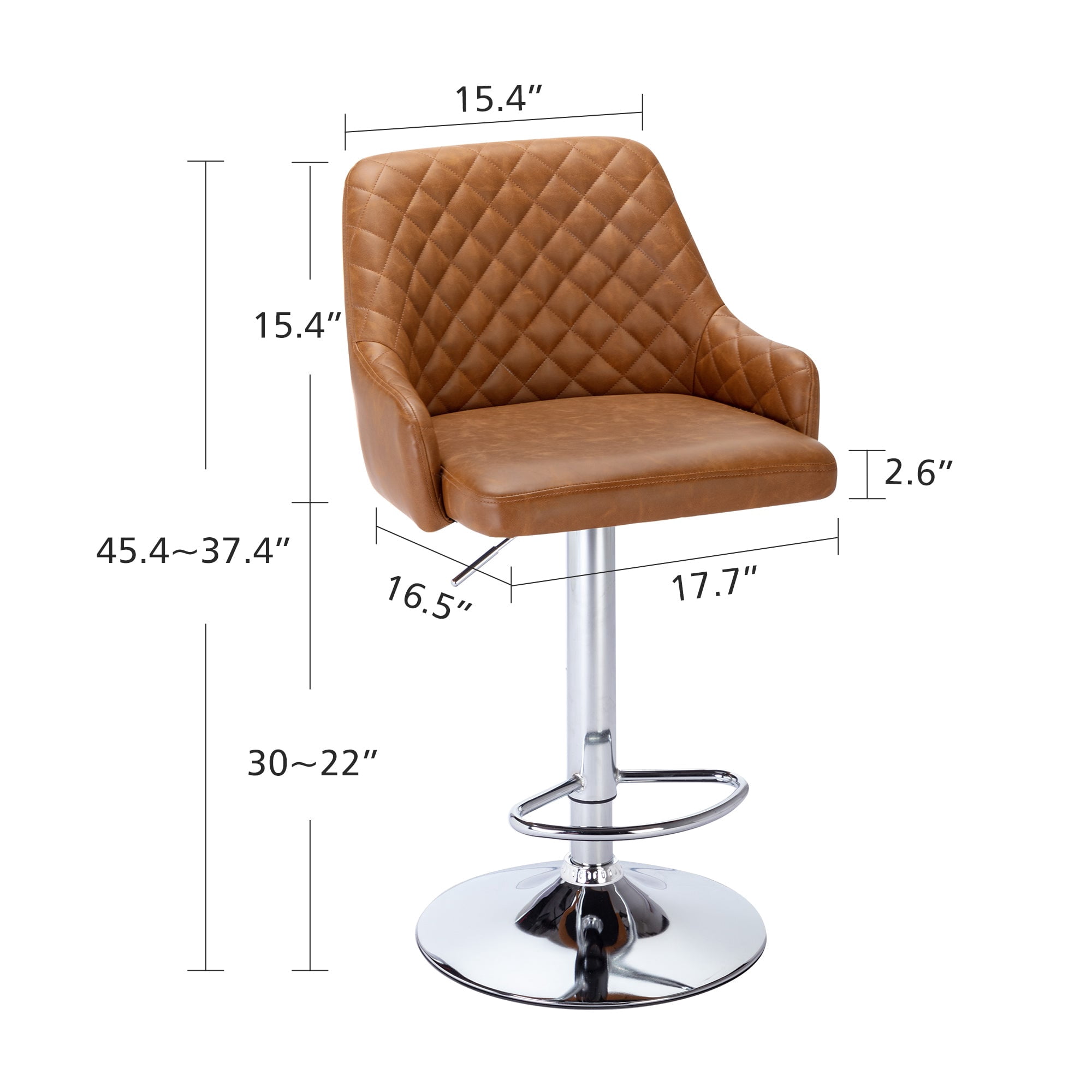 VECELO Bar Stools Set of 4 Modern PU Leather Height Adjustable Swivel Barstool with Back and Footrest, Brown